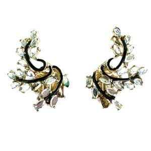 Vintage Clip On Earrings Vintage Rhinestone Crawler Earrings Light Blue Marboux